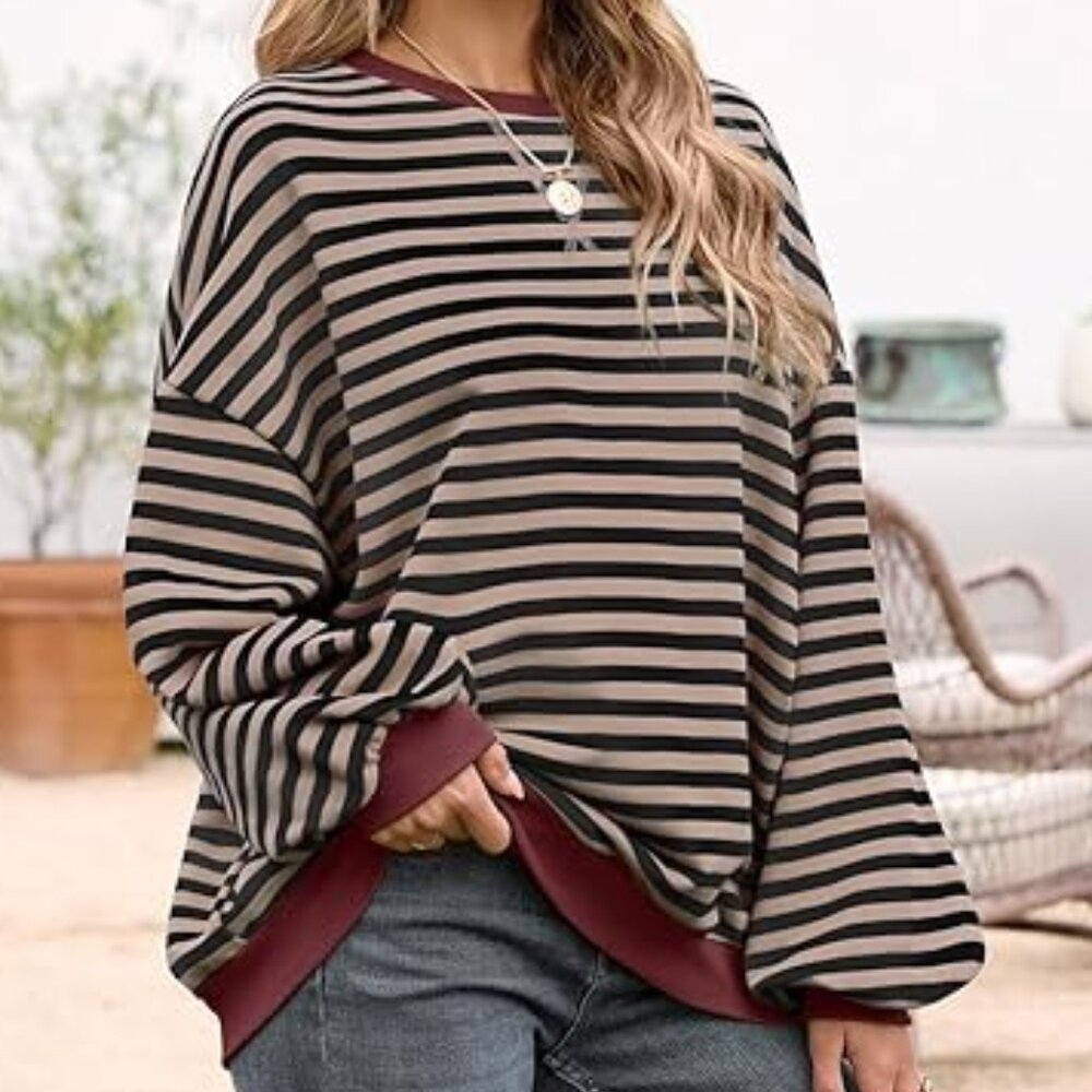Crewneck Sweatshirt Long Sleeve Color Block Pullover